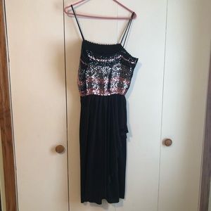 Black Thin Strap High Low Sequin Dress